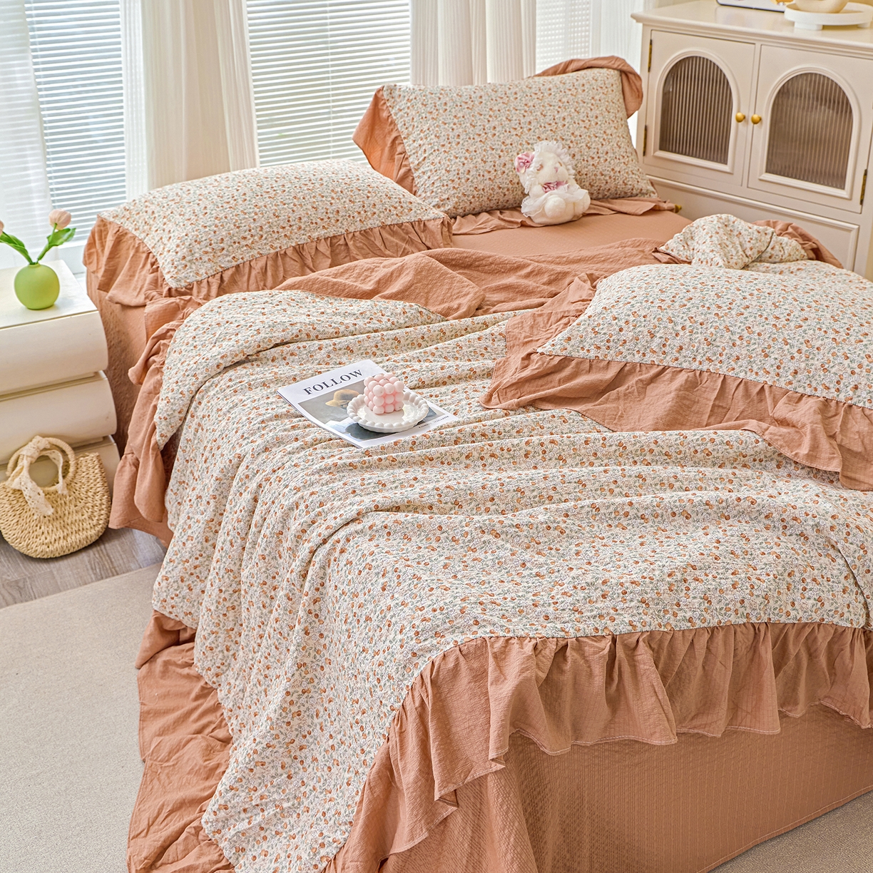 91家纺网 家纺一手货源 找家纺 人人爱家纺 2026新款泡芙纱欧式夏被夏凉被空调被四件套 浪漫樱桃