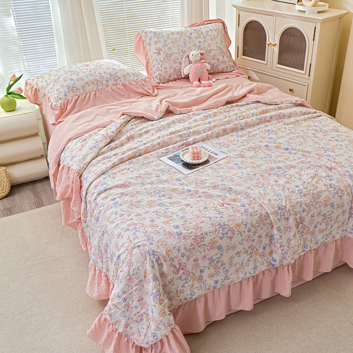 91家纺网 家纺一手货源 找家纺 人人爱家纺 2026新款泡芙纱欧式夏被夏凉被空调被四件套 诗意柔