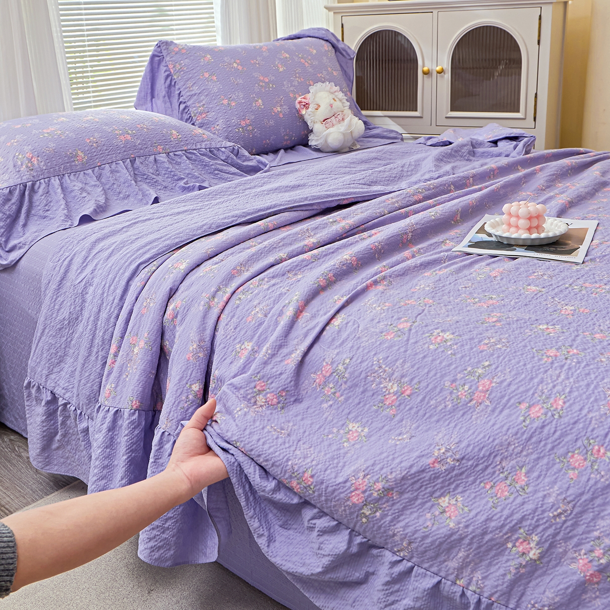 91家纺网 家纺一手货源 找家纺 人人爱家纺 2026新款泡芙纱欧式夏被夏凉被空调被四件套 水云间