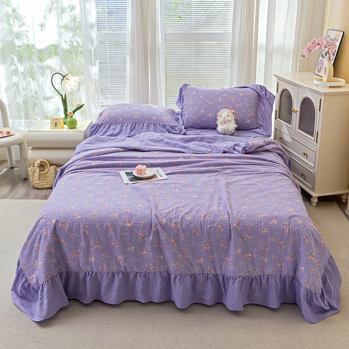 91家纺网 家纺一手货源 找家纺 人人爱家纺 2026新款泡芙纱欧式夏被夏凉被空调被四件套 水云间