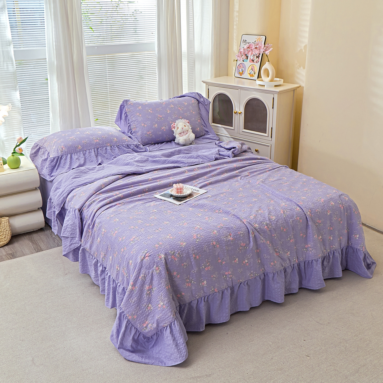 91家纺网 家纺一手货源 找家纺 人人爱家纺 2026新款泡芙纱欧式夏被夏凉被空调被四件套 水云间