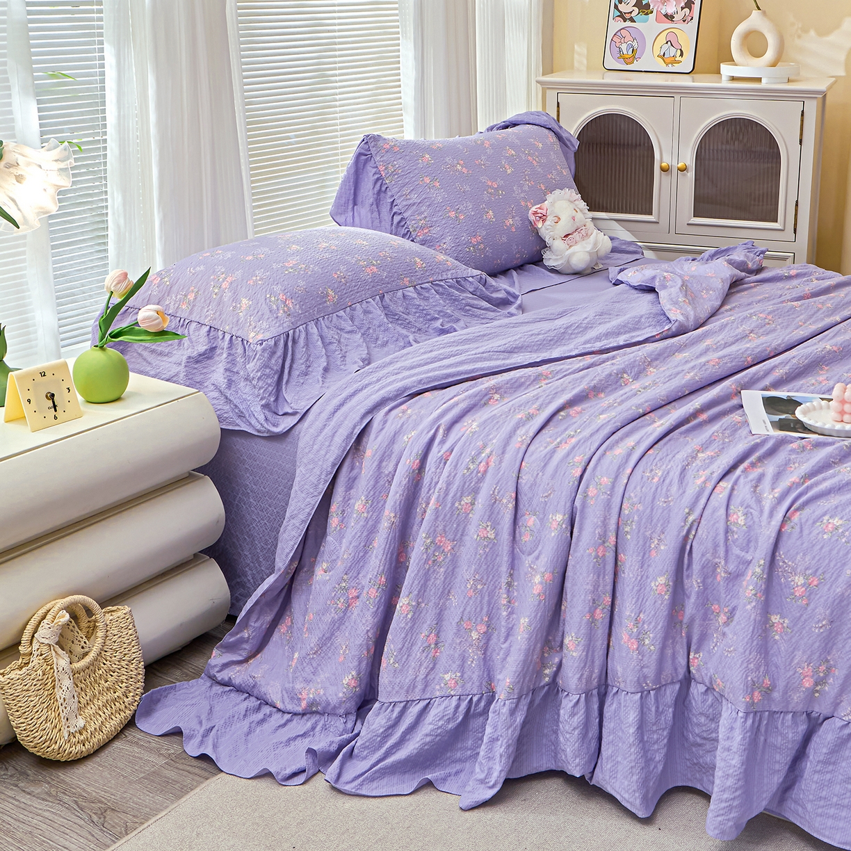 91家纺网 家纺一手货源 找家纺 人人爱家纺 2026新款泡芙纱欧式夏被夏凉被空调被四件套 水云间