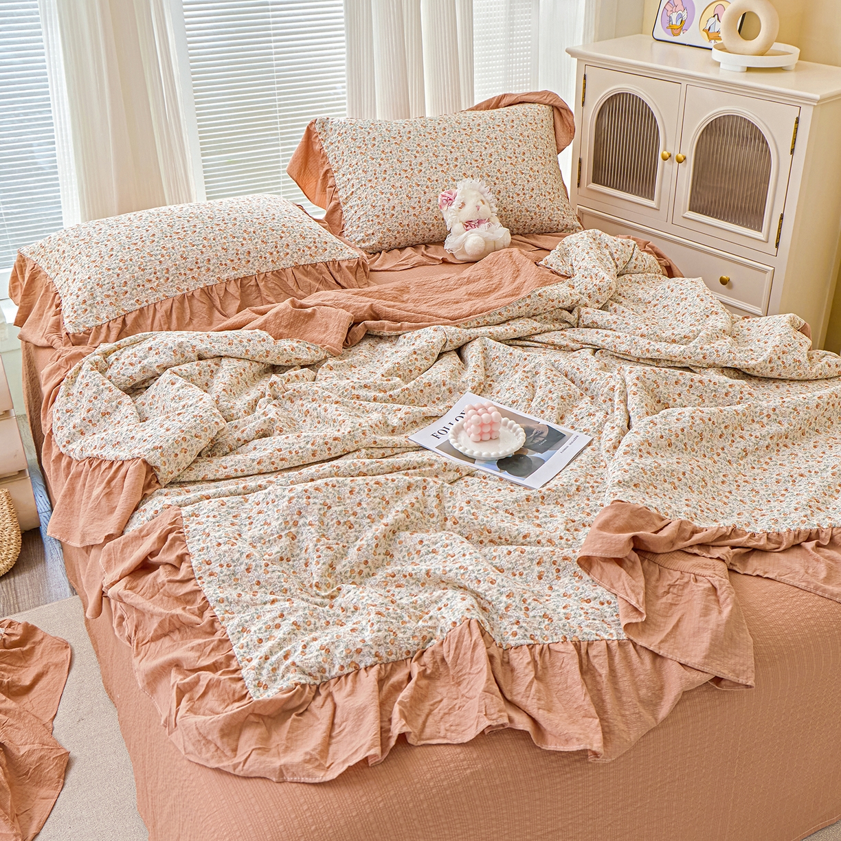 91家纺网 家纺一手货源 找家纺 人人爱家纺 2026新款泡芙纱欧式夏被夏凉被空调被四件套 浪漫樱桃