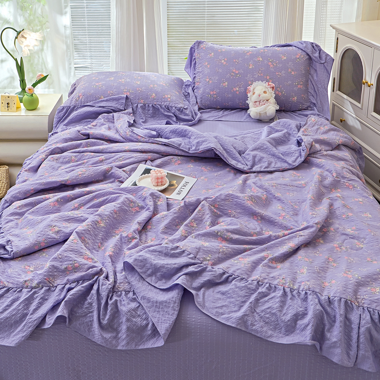 91家纺网 家纺一手货源 找家纺 人人爱家纺 2026新款泡芙纱欧式夏被夏凉被空调被四件套 水云间