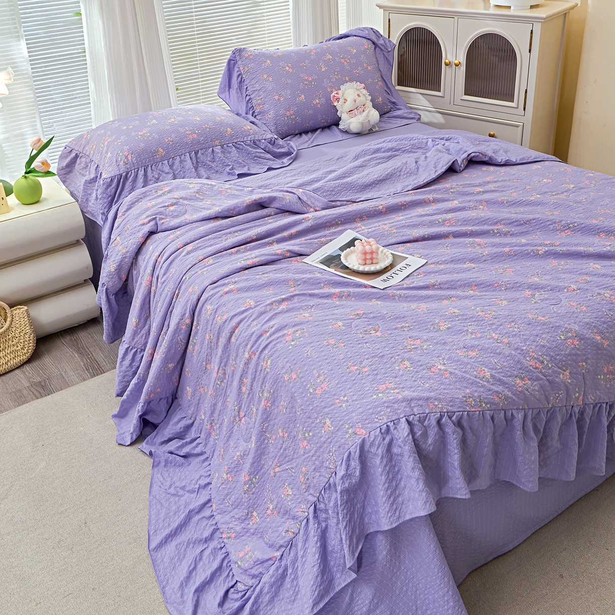 91家纺网 家纺一手货源 找家纺 人人爱家纺 2026新款泡芙纱欧式夏被夏凉被空调被四件套 水云间