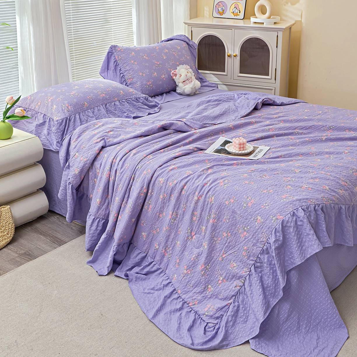 91家纺网 家纺一手货源 找家纺 人人爱家纺 2026新款泡芙纱欧式夏被夏凉被空调被四件套 水云间