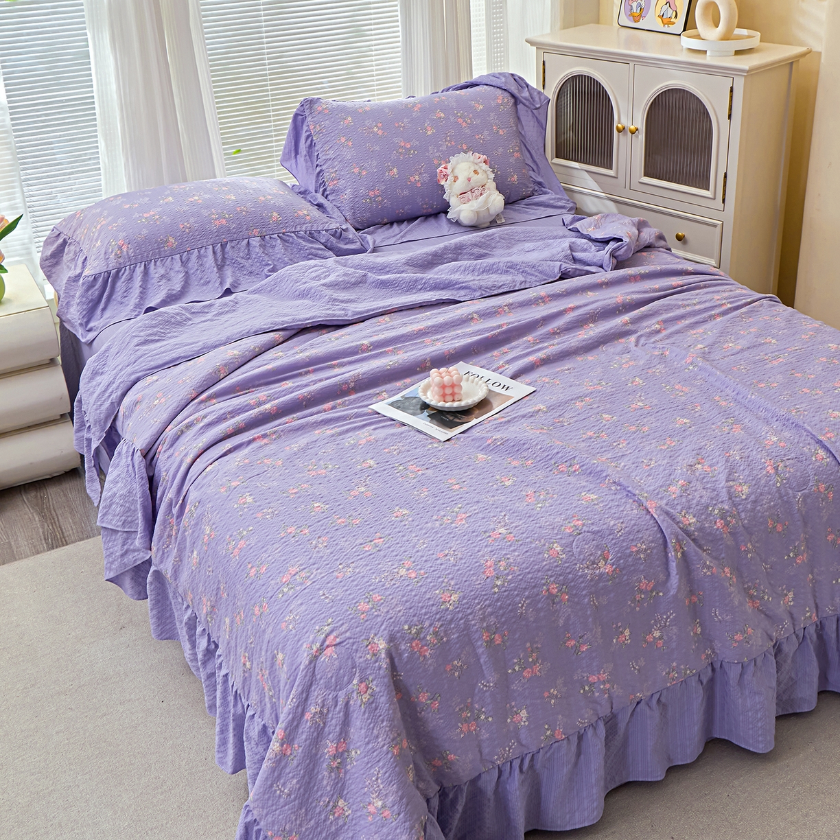 91家纺网 家纺一手货源 找家纺 人人爱家纺 2026新款泡芙纱欧式夏被夏凉被空调被四件套 水云间