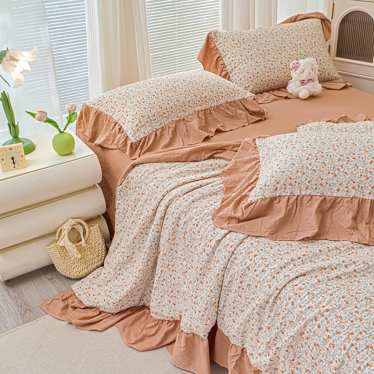 91家纺网 家纺一手货源 找家纺 人人爱家纺 2026新款泡芙纱欧式夏被夏凉被空调被四件套 浪漫樱桃