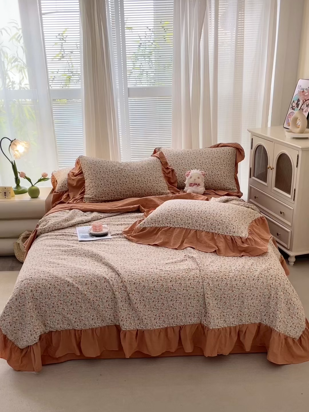 91家纺网 家纺一手货源 找家纺 人人爱家纺 2026新款泡芙纱欧式夏被夏凉被空调被四件套 浪漫樱桃