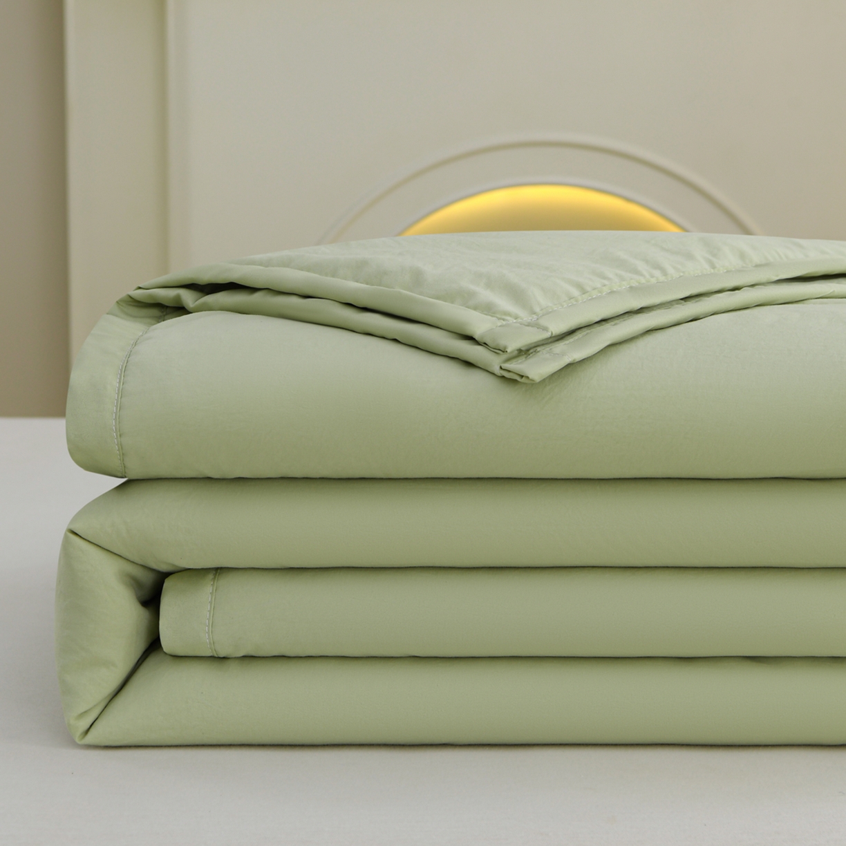 91家纺网 家纺一手货源 找家纺 羽涵家纺 2026新款磨毛水洗棉夏被夏凉被空调被 抹茶绿