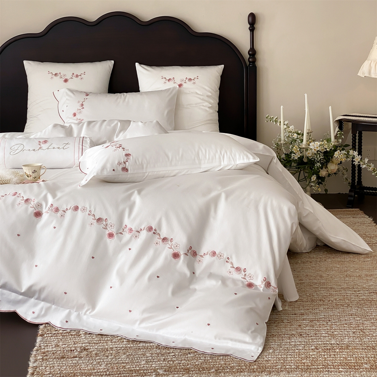 91家纺网 家纺一手货源 找家纺 （总）树下 2026新款a类100支50s双股刺绣高支高密贡缎长绒棉四件套全棉四件套-丹莓