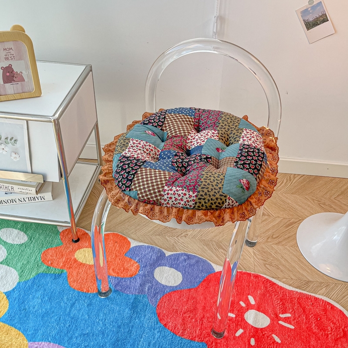 91家纺网 家纺一手货源 找家纺 （总）座享家 2026新款拼色仿棉麻花边团蒲坐垫