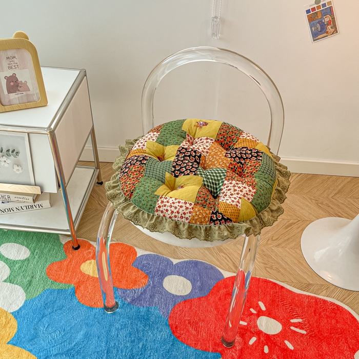 91家纺网 家纺一手货源 找家纺 （总）座享家 2026新款拼色仿棉麻花边团蒲坐垫