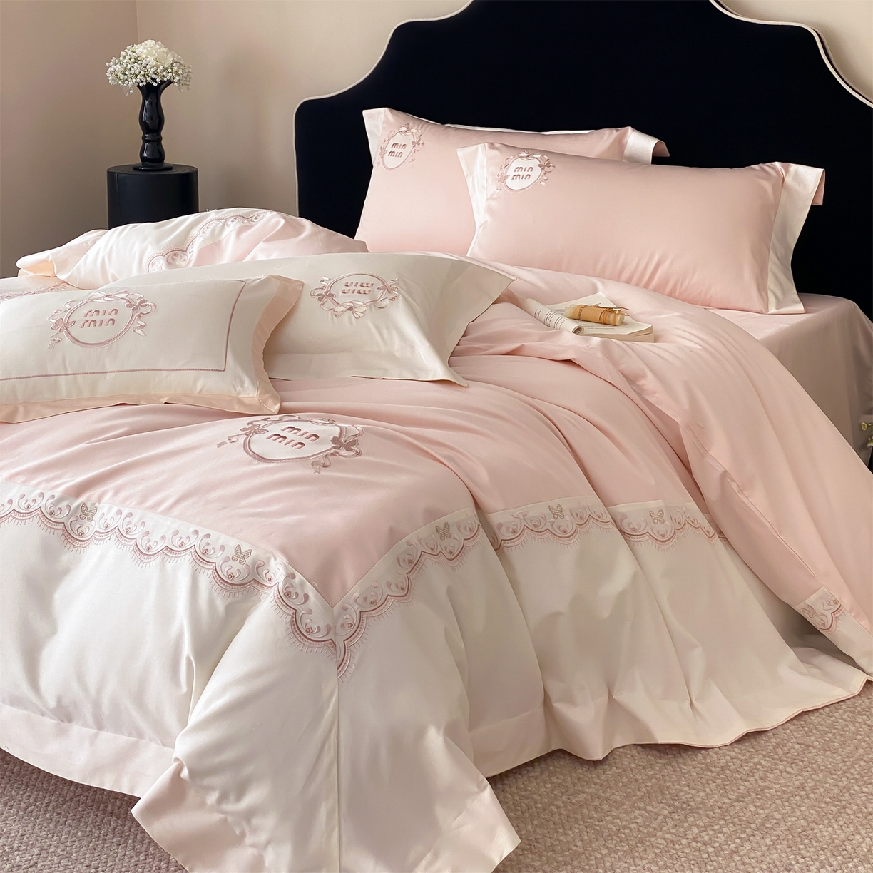 91家纺网 家纺一手货源 找家纺 （总）树下 2026新款a类100支50s双股刺绣高支高密贡缎长绒棉四件套全棉四件套-蝶吟