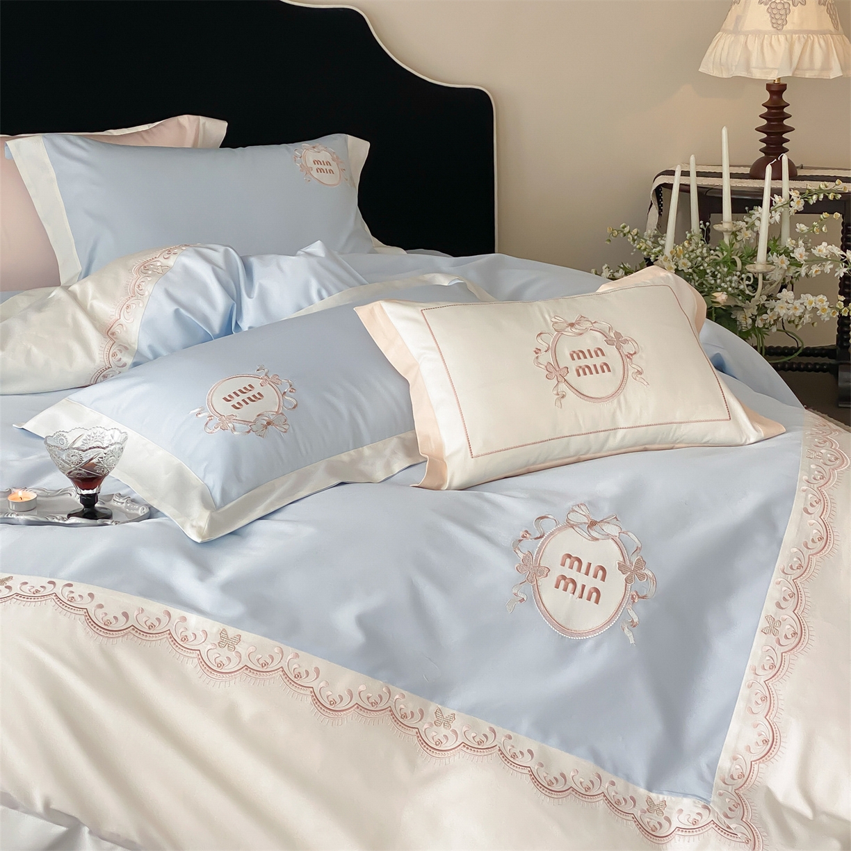 91家纺网 家纺一手货源 找家纺 树下 2026新款a类100支50s双股刺绣高支高密贡缎长绒棉四件套全棉四件套-蝶吟 蝶吟-蓝