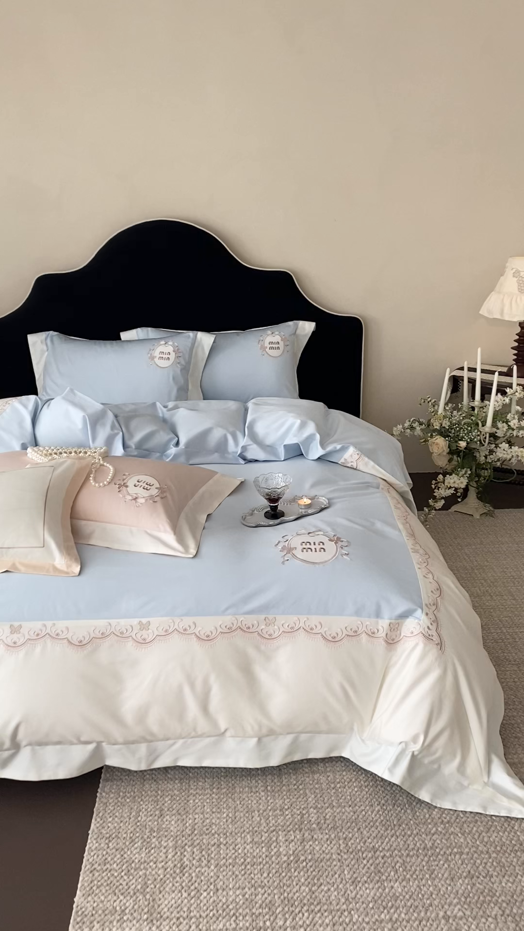 91家纺网 家纺一手货源 找家纺 树下 2026新款a类100支50s双股刺绣高支高密贡缎长绒棉四件套全棉四件套-蝶吟 蝶吟-蓝