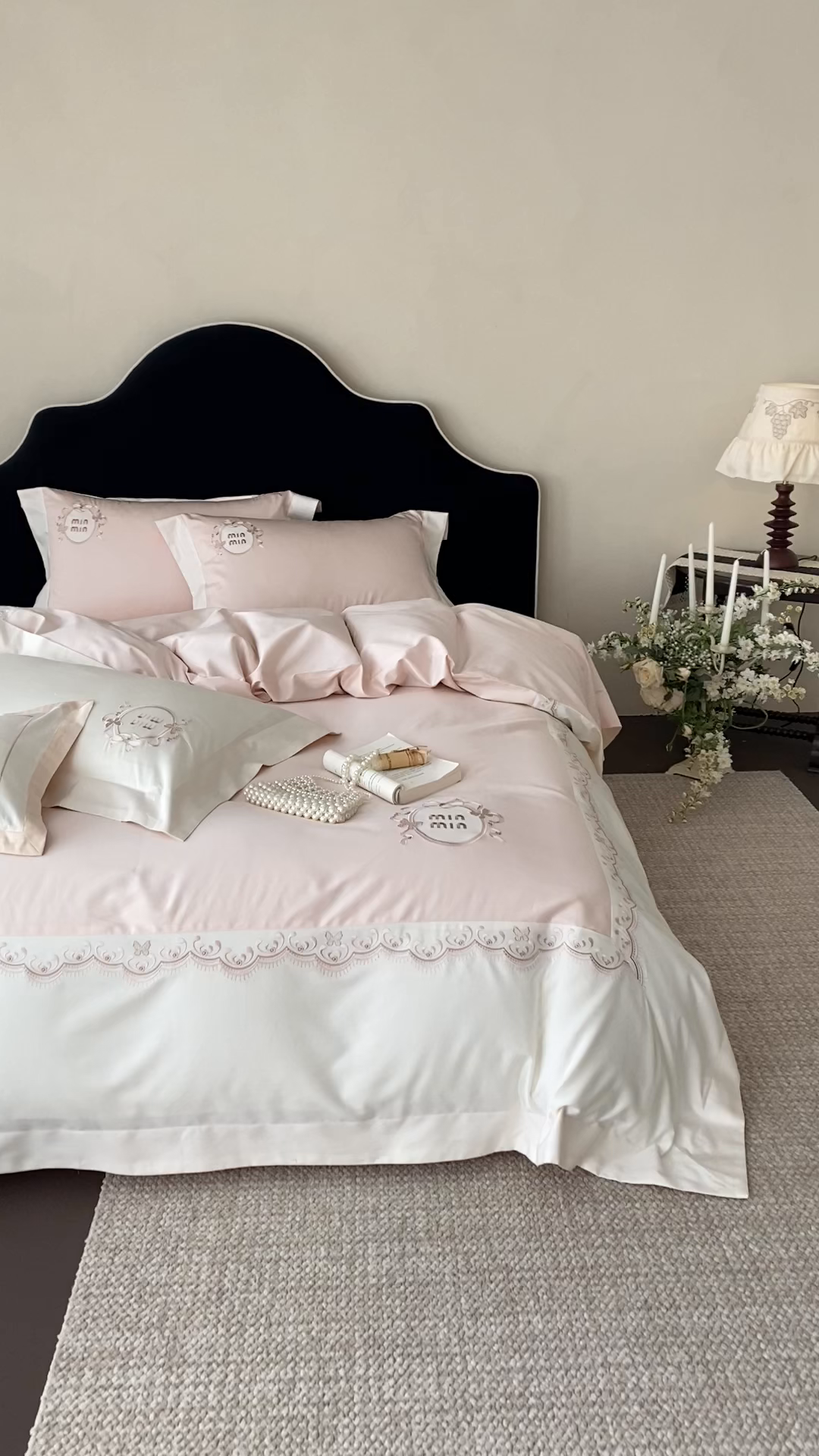 91家纺网 家纺一手货源 找家纺 树下 2026新款a类100支50s双股刺绣高支高密贡缎长绒棉四件套全棉四件套-蝶吟 蝶吟-粉