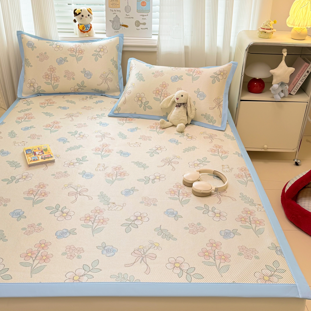 91家纺网 家纺一手货源 找家纺 慕尚家纺 2026新款清新凉感冰藤席平铺款 活力小猫