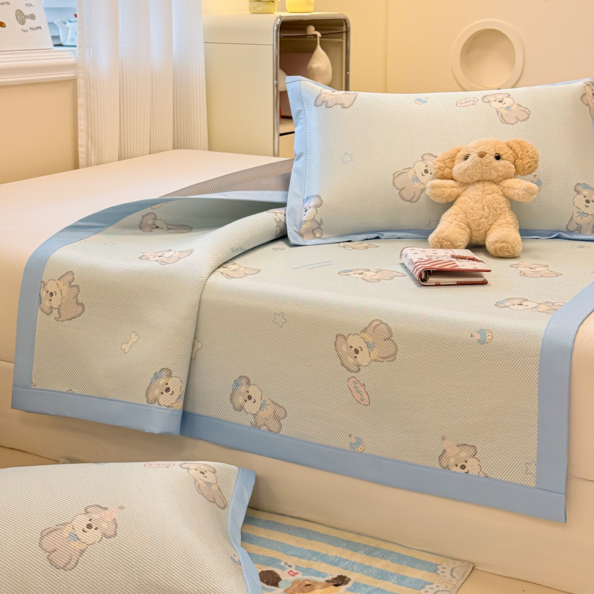 91家纺网 家纺一手货源 找家纺 慕尚家纺 2026新款清新凉感冰藤席平铺款 开心约克