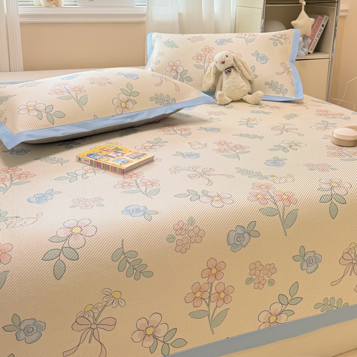 91家纺网 家纺一手货源 找家纺 慕尚家纺 2026新款清新凉感冰藤席平铺款 活力小猫