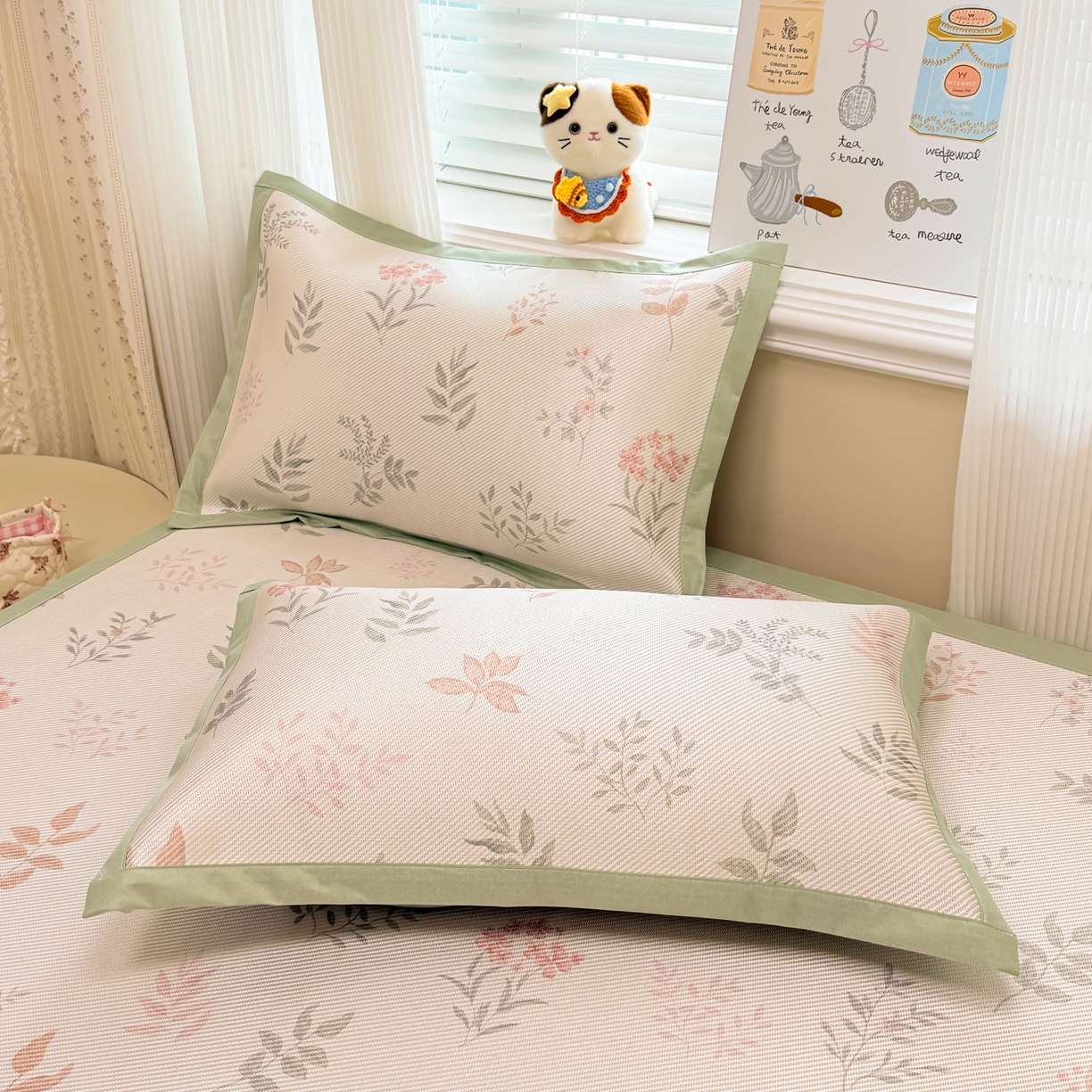 91家纺网 家纺一手货源 找家纺 慕尚家纺 2026新款清新凉感冰藤席平铺款 情人草