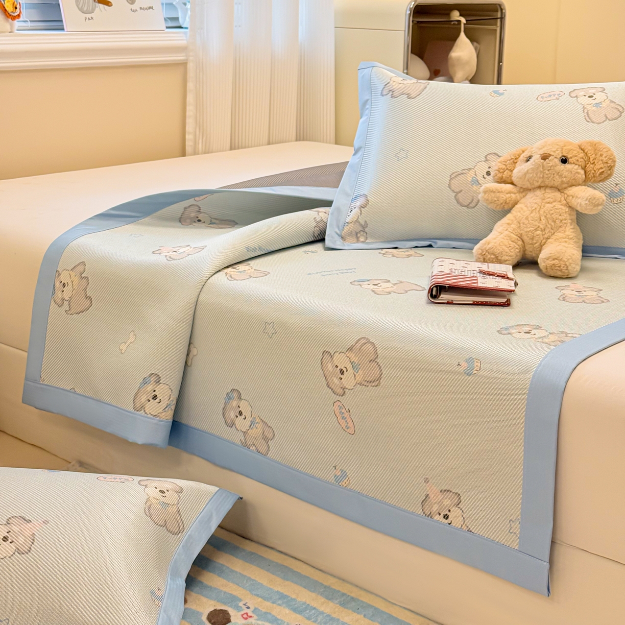 91家纺网 家纺一手货源 找家纺 慕尚家纺 2026新款清新凉感冰藤席平铺款 开心约克