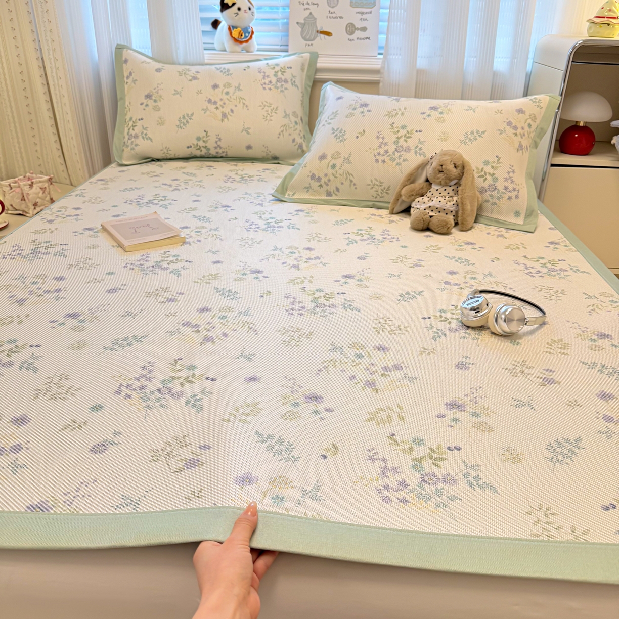 91家纺网 家纺一手货源 找家纺 慕尚家纺 2026新款清新凉感冰藤席平铺款 梦幻紫花