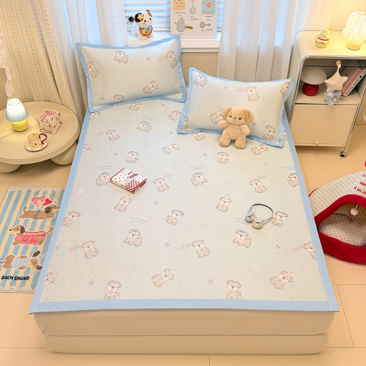 91家纺网 家纺一手货源 找家纺 慕尚家纺 2026新款清新凉感冰藤席平铺款 开心约克