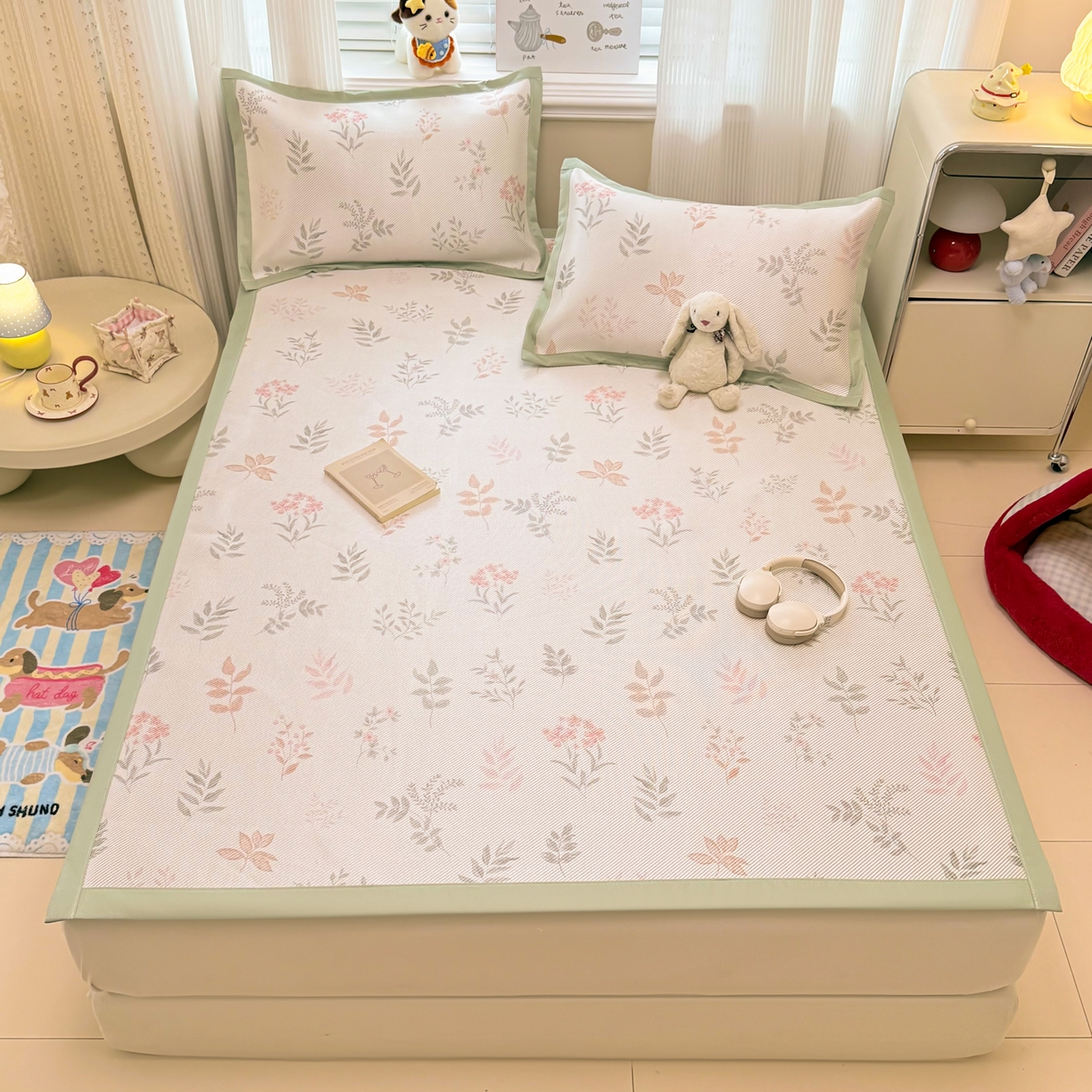 91家纺网 家纺一手货源 找家纺 慕尚家纺 2026新款清新凉感冰藤席平铺款 情人草