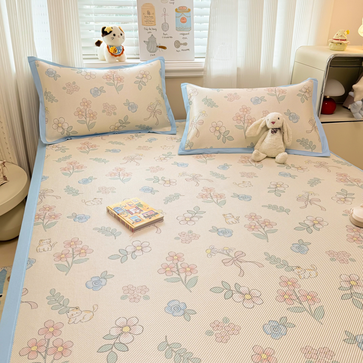 91家纺网 家纺一手货源 找家纺 慕尚家纺 2026新款清新凉感冰藤席平铺款 活力小猫