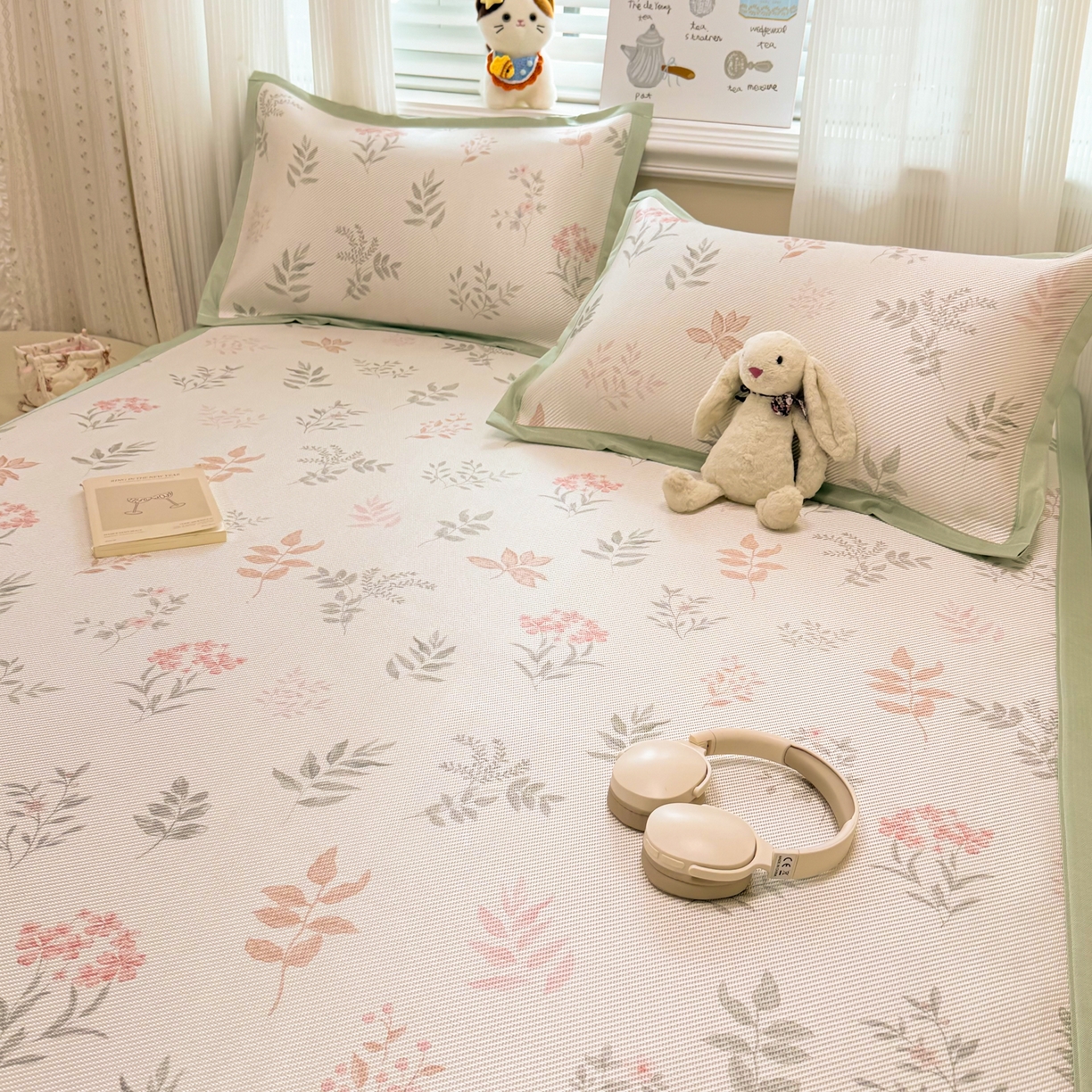 91家纺网 家纺一手货源 找家纺 慕尚家纺 2026新款清新凉感冰藤席平铺款 情人草