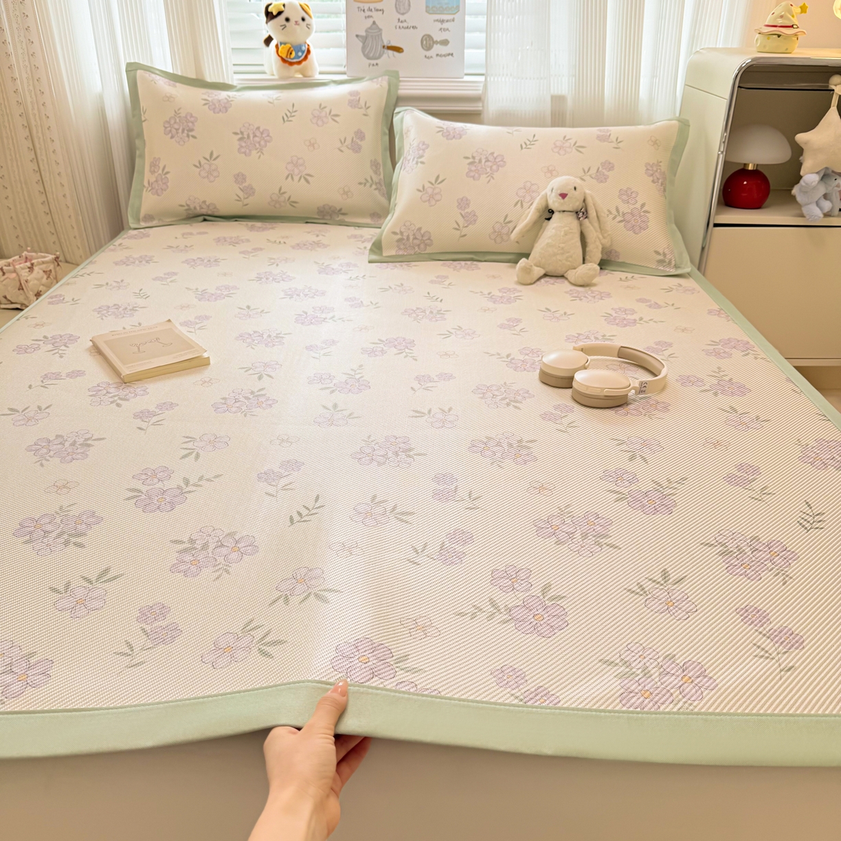 91家纺网 家纺一手货源 找家纺 慕尚家纺 2026新款清新凉感冰藤席平铺款 紫气东来