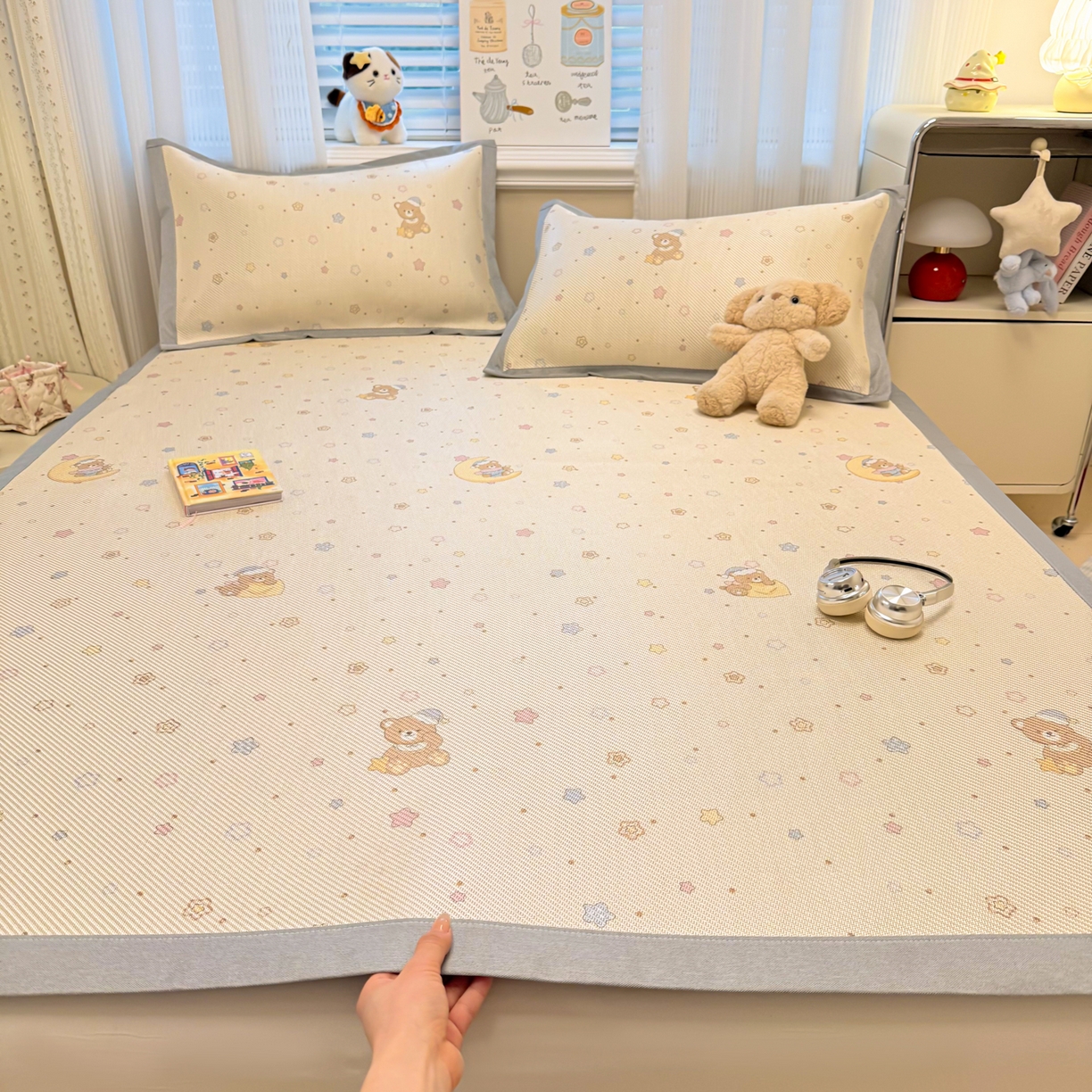 91家纺网 家纺一手货源 找家纺 慕尚家纺 2026新款清新凉感冰藤席平铺款 星星熊