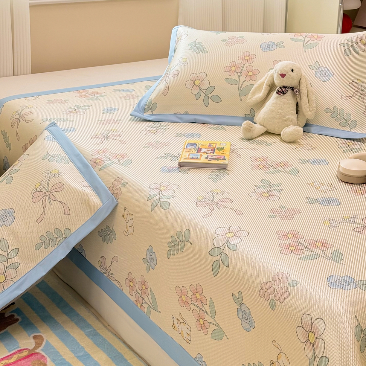 91家纺网 家纺一手货源 找家纺 慕尚家纺 2026新款清新凉感冰藤席平铺款 活力小猫