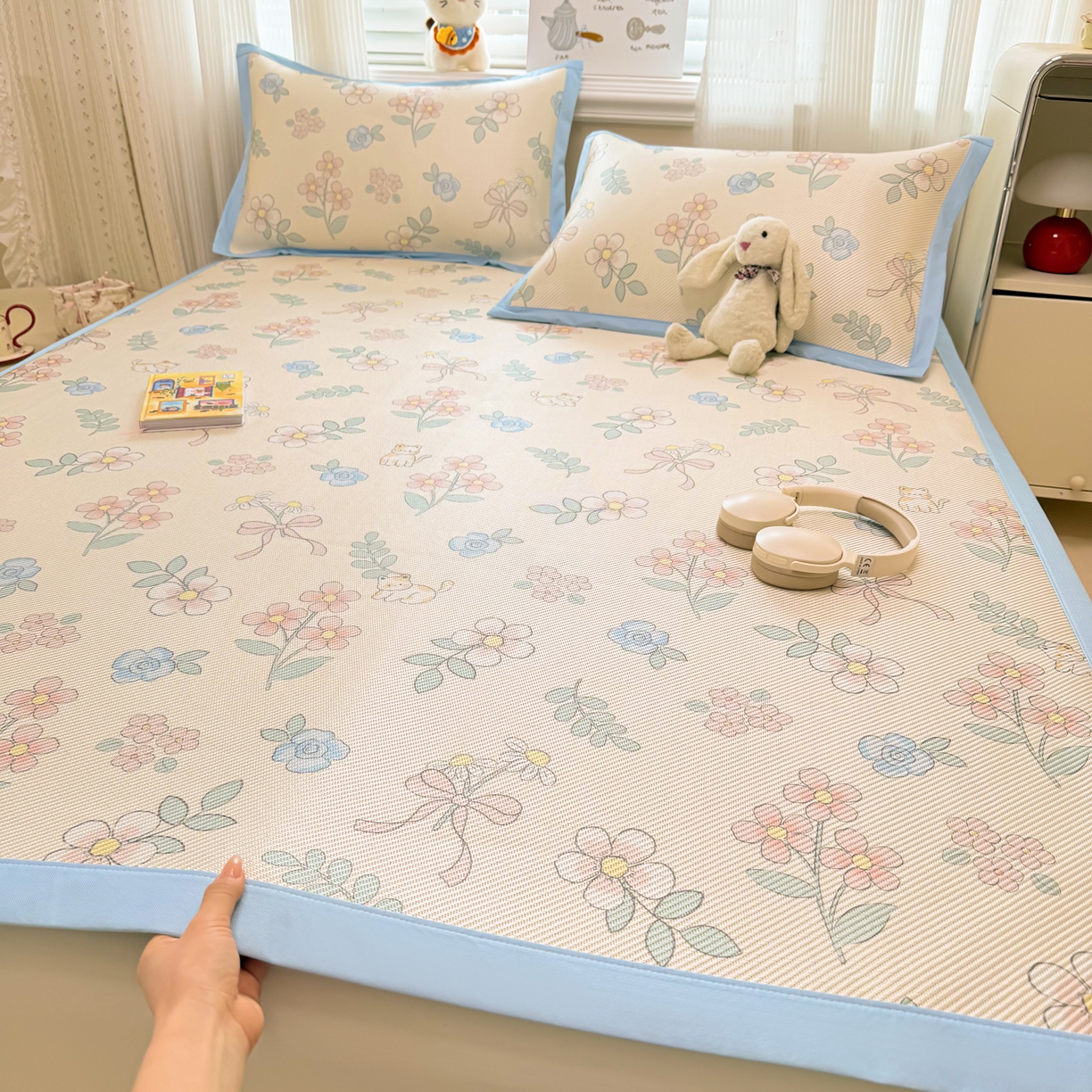 91家纺网 家纺一手货源 找家纺 慕尚家纺 2026新款清新凉感冰藤席平铺款 活力小猫