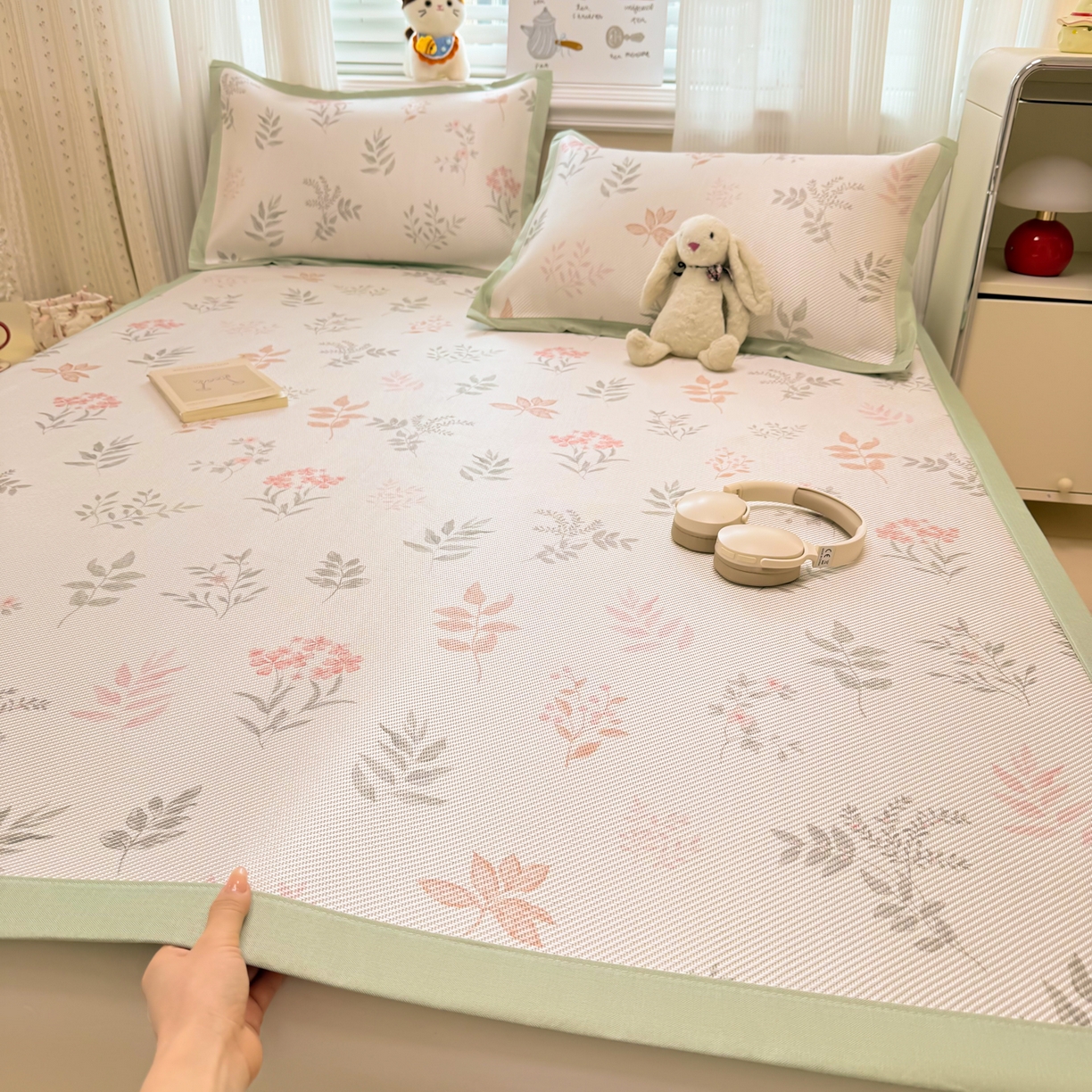 91家纺网 家纺一手货源 找家纺 慕尚家纺 2026新款清新凉感冰藤席平铺款 情人草