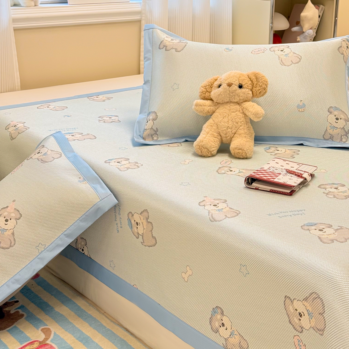 91家纺网 家纺一手货源 找家纺 慕尚家纺 2026新款清新凉感冰藤席平铺款 开心约克