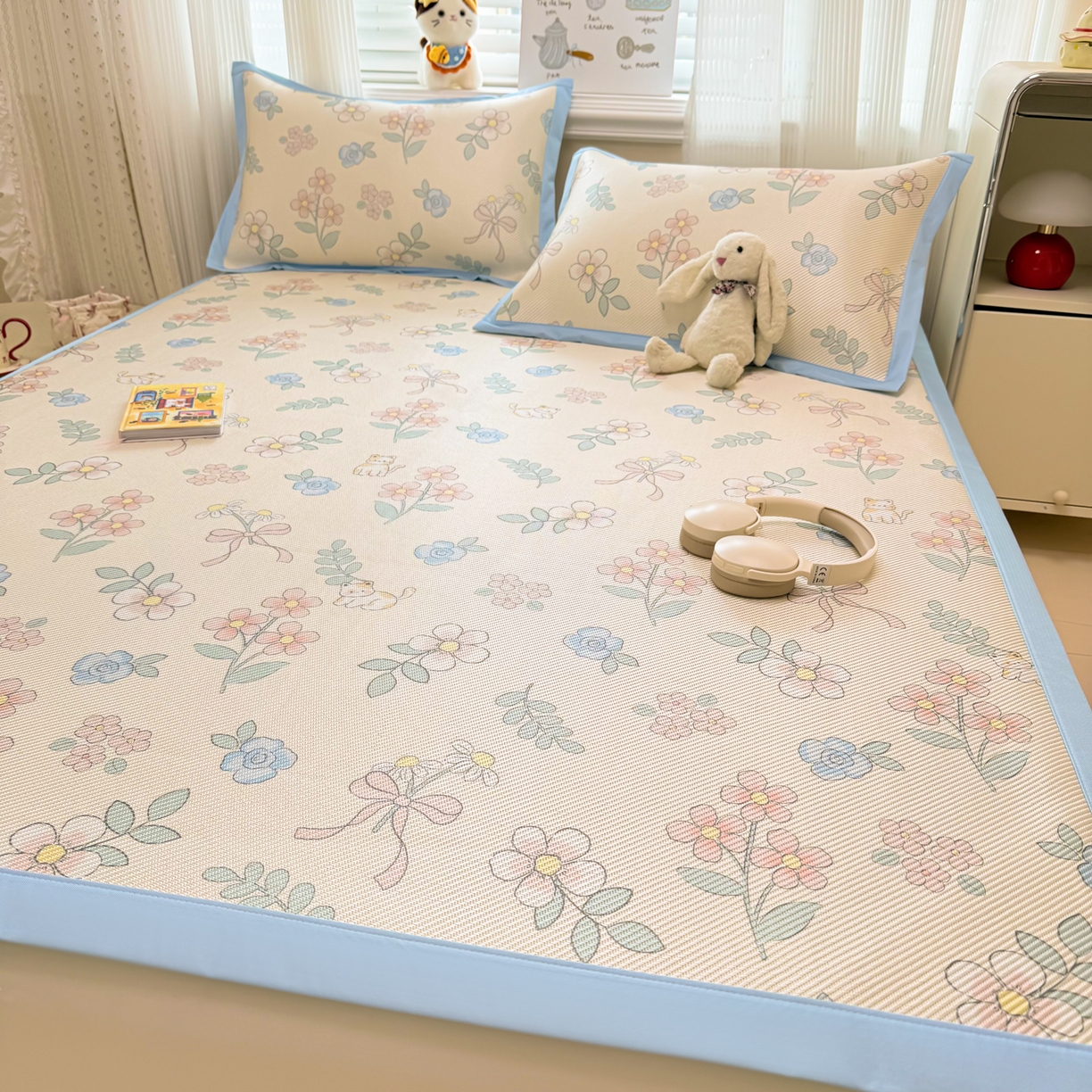 91家纺网 家纺一手货源 找家纺 慕尚家纺 2026新款清新凉感冰藤席平铺款 活力小猫