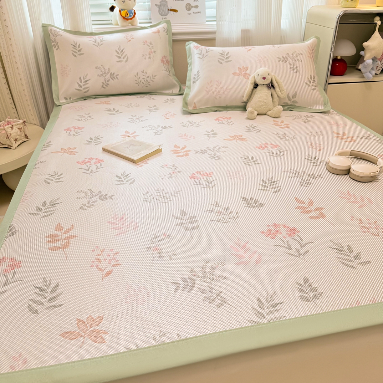 91家纺网 家纺一手货源 找家纺 慕尚家纺 2026新款清新凉感冰藤席平铺款 情人草