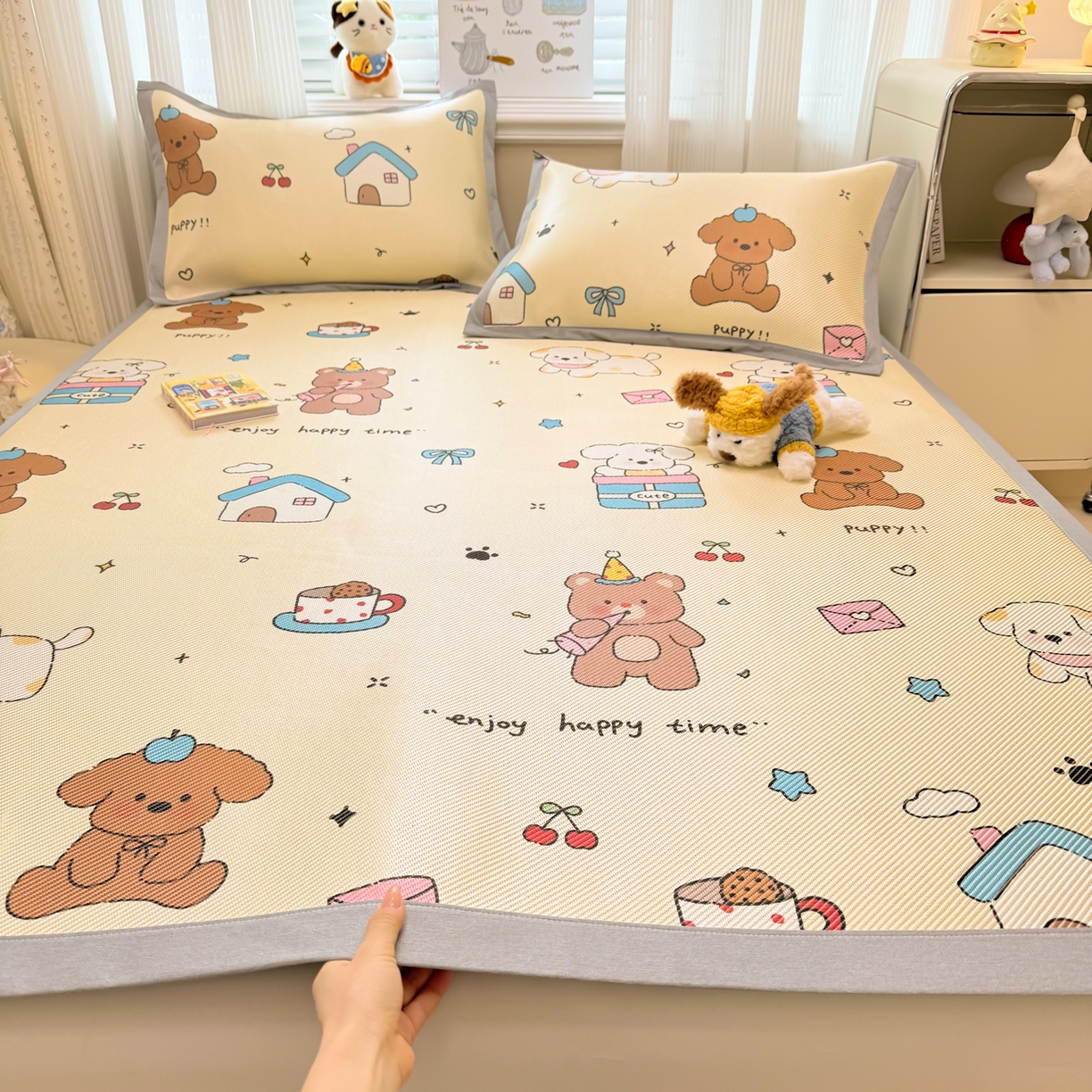 91家纺网 家纺一手货源 找家纺 慕尚家纺 2026新款清新凉感冰藤席平铺款 小福气