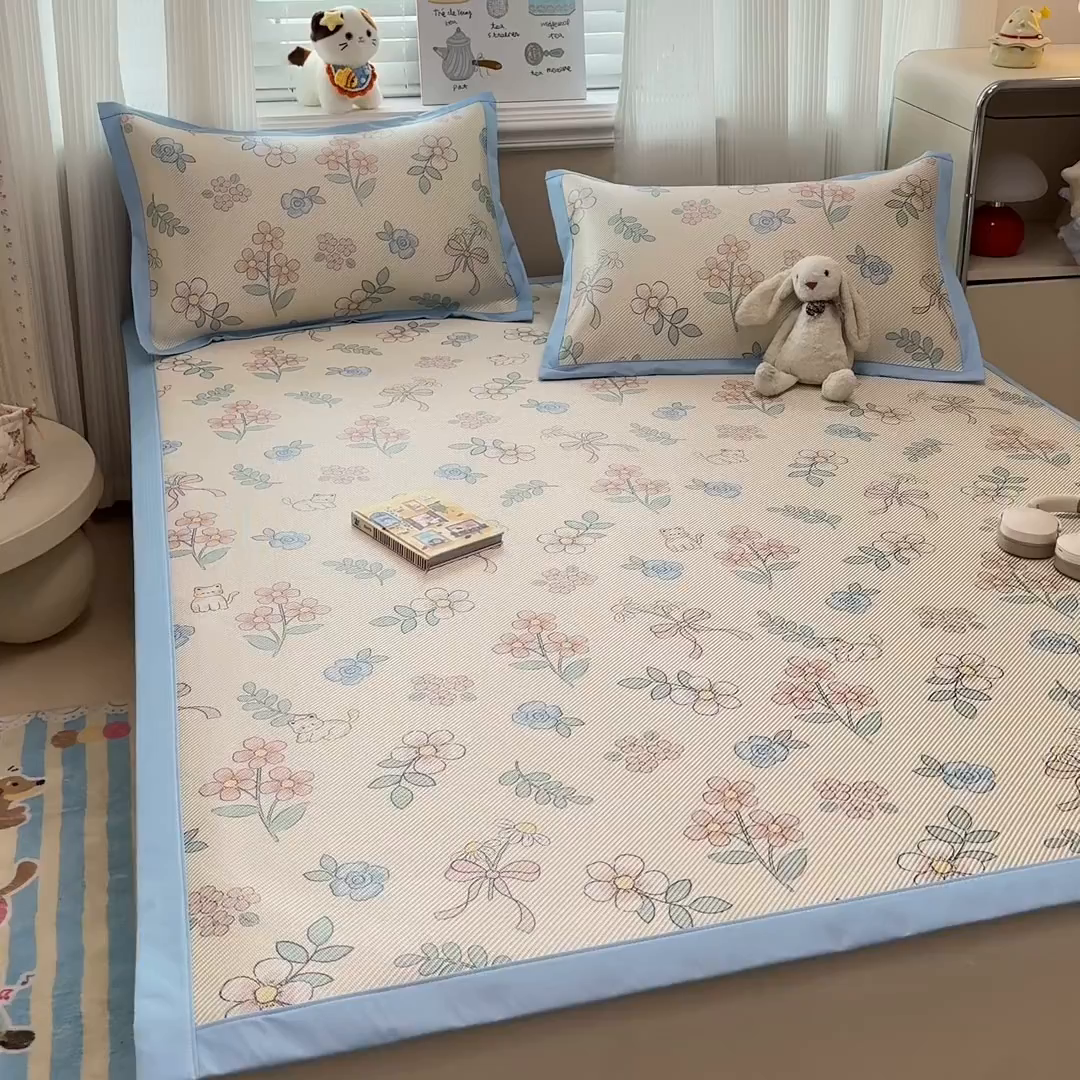 91家纺网 家纺一手货源 找家纺 慕尚家纺 2026新款清新凉感冰藤席平铺款 活力小猫