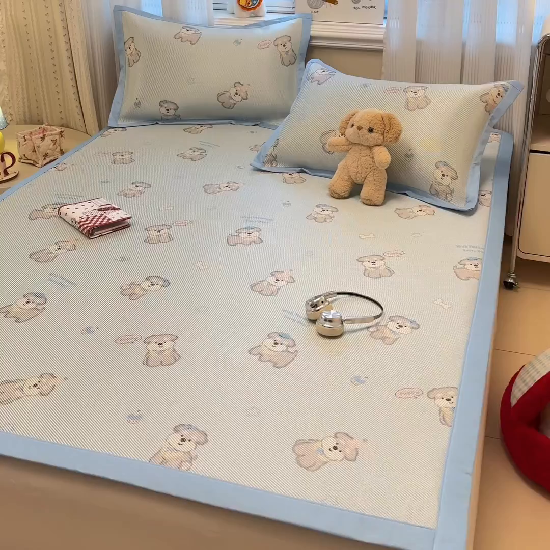 91家纺网 家纺一手货源 找家纺 慕尚家纺 2026新款清新凉感冰藤席平铺款 开心约克