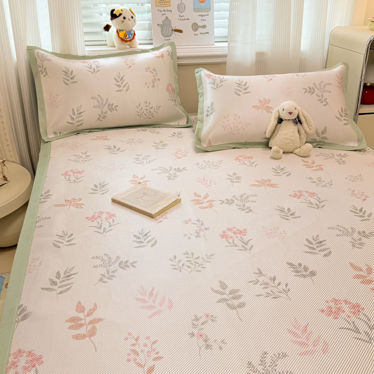 91家纺网 家纺一手货源 找家纺 慕尚家纺 2026新款清新凉感冰藤席平铺款 情人草