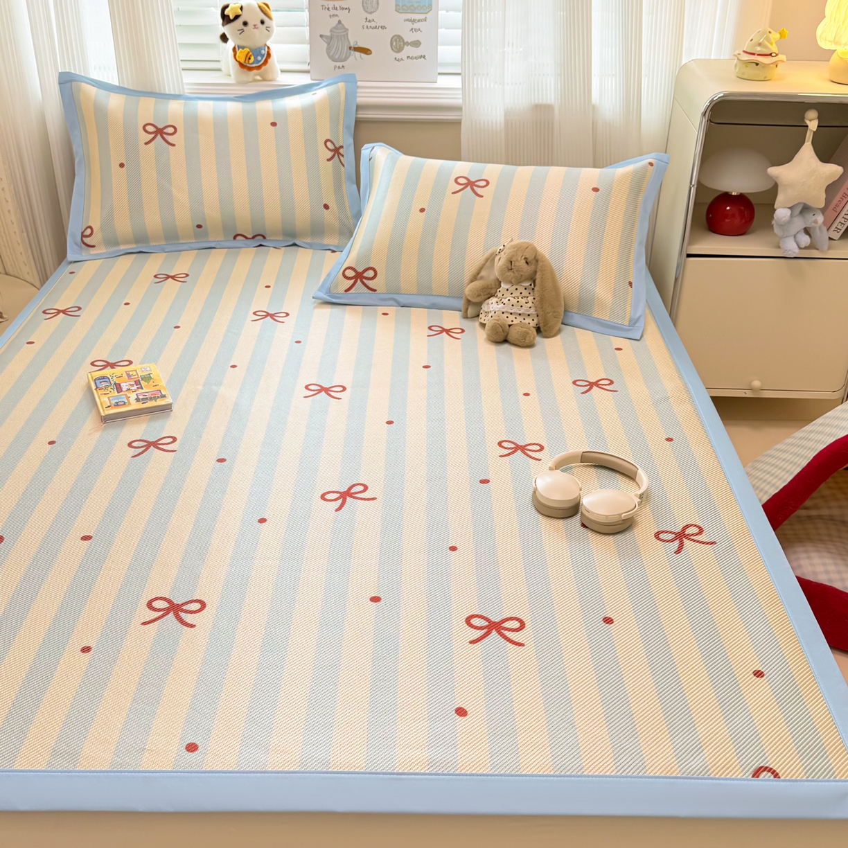 91家纺网 家纺一手货源 找家纺 慕尚家纺 2026新款清新凉感冰藤席平铺款 蝴蝶结