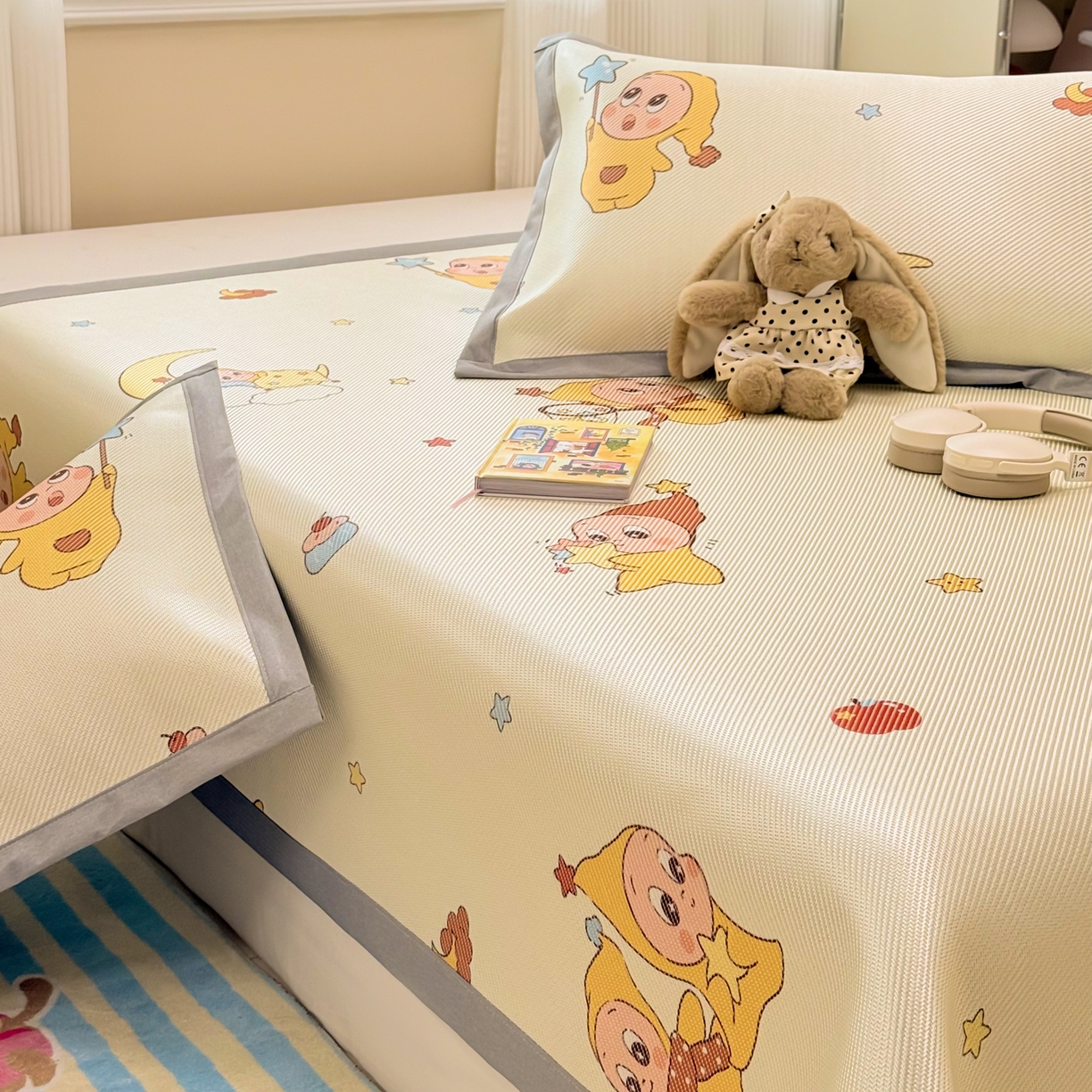 91家纺网 家纺一手货源 找家纺 慕尚家纺 2026新款清新凉感冰藤席平铺款 天使星仔