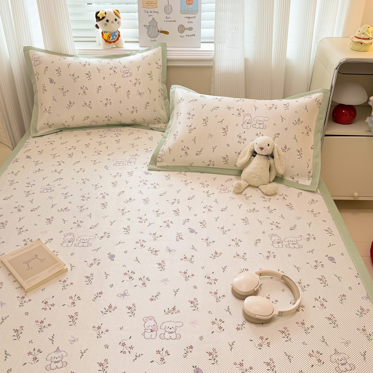 91家纺网 家纺一手货源 找家纺 慕尚家纺 2026新款清新凉感冰藤席平铺款 顽皮兔