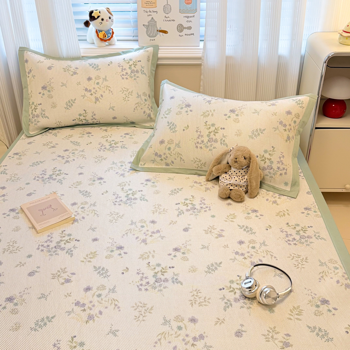 91家纺网 家纺一手货源 找家纺 慕尚家纺 2026新款清新凉感冰藤席平铺款 梦幻紫花