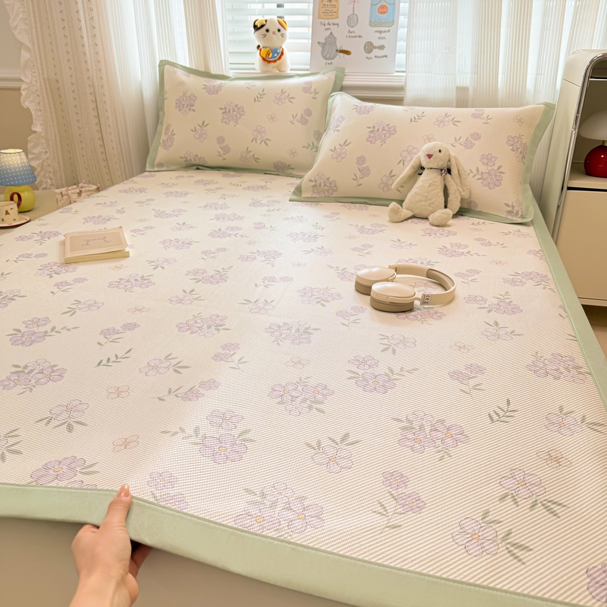 91家纺网 家纺一手货源 找家纺 慕尚家纺 2026新款清新凉感冰藤席平铺款 紫气东来