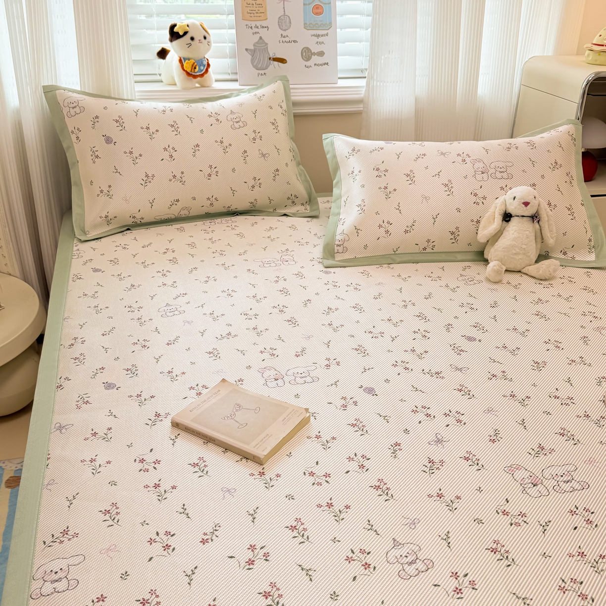 91家纺网 家纺一手货源 找家纺 慕尚家纺 2026新款清新凉感冰藤席平铺款 顽皮兔