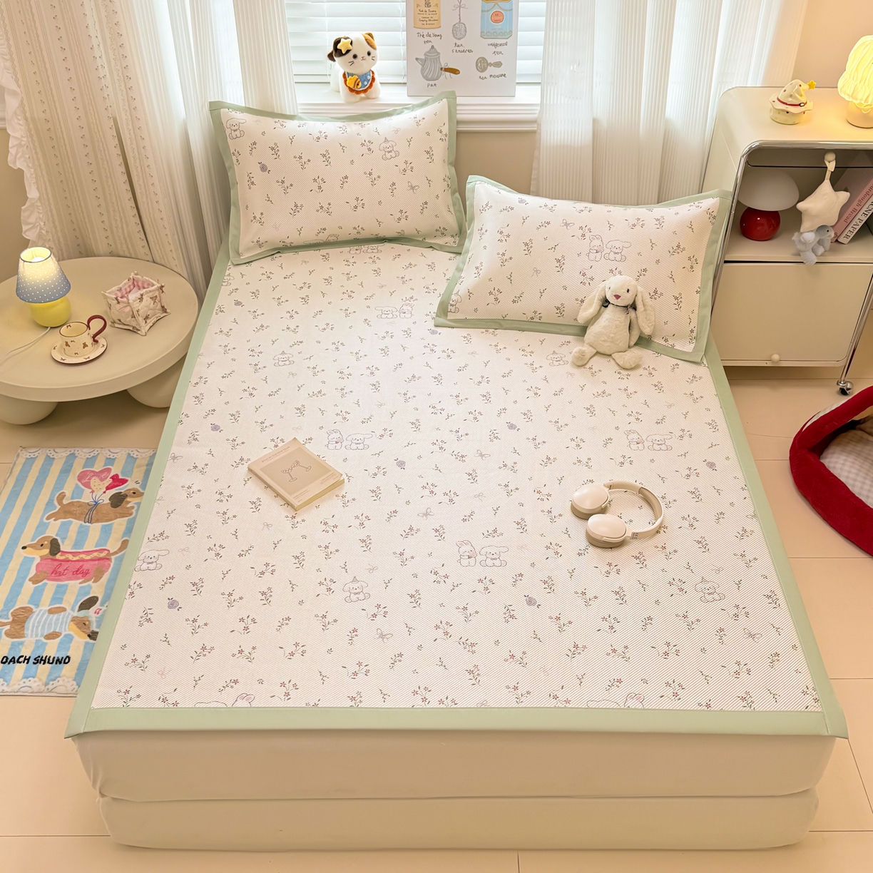 91家纺网 家纺一手货源 找家纺 慕尚家纺 2026新款清新凉感冰藤席平铺款 顽皮兔